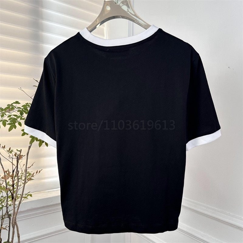 Women's White Embroidered Letter M T-Shirt 2024 SS