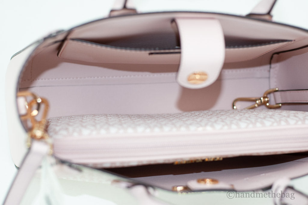 Michael Kors Kali Medium Optic White Rose Gold Signature PVC Satchel iPad Case Handbag