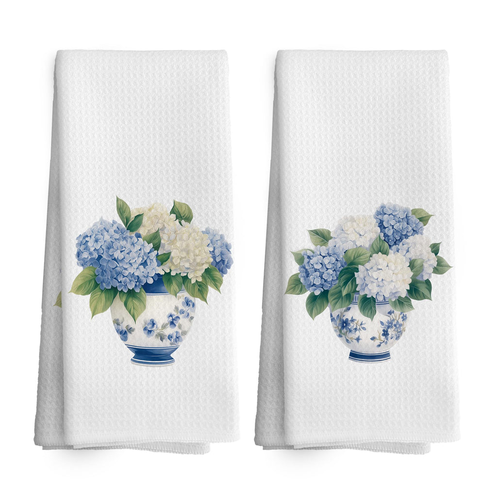 TAEDIN Chinoiserie Decor Kitchen Towels Hydrangea Decor Dish Towel 16x24 Inches Blue and White Chinese Vase Decorative Absorbent Dishcloths Tea Towels Set of 2 for Kitchen Bar Cart Decor