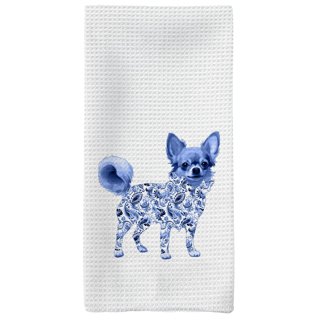 Tzhim Chihuahua Gifts Kitchen Towels Blue and White Chinoiserie Chihuahua Dog Hand Towels Chihuahua Gifts for Women Men Dish Towels Dishcloths Tea Towels for Kitchen Dog Lover Gifts 16x24in
