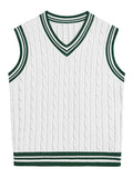 GORGLITTER Mens Striped Cable Knit Sweater Vest Sleeveless V Neck Pullover Sweater Tops White X-Large