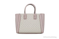 Michael Kors Kali Medium Optic White Rose Gold Signature PVC Satchel iPad Case Handbag