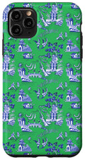 iPhone 11 Pro Max Preppy Blue and Green Willow Pattern Chinoiserie Toile Case