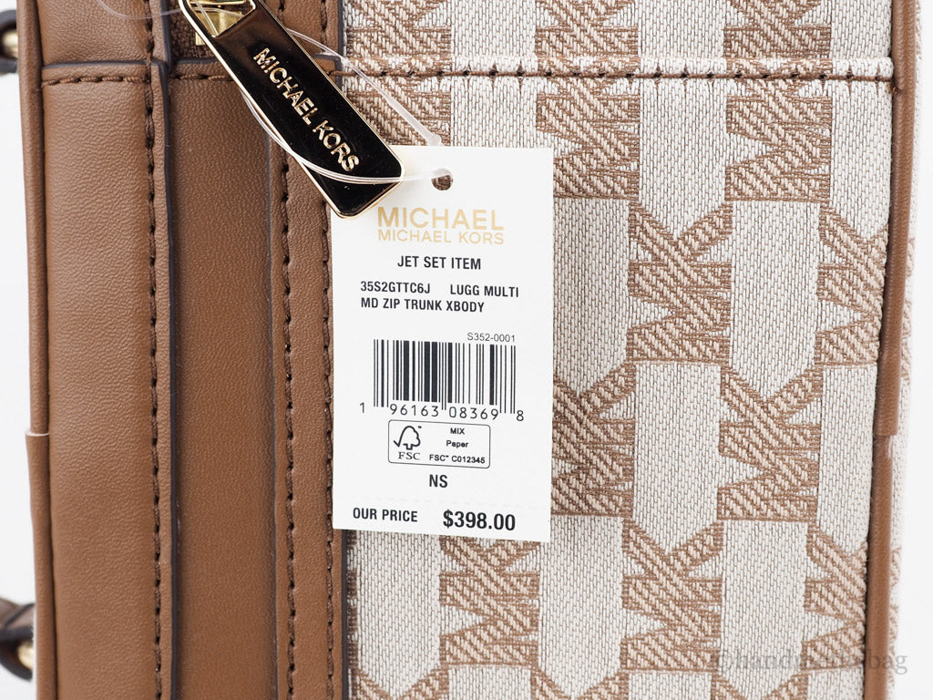 Michael Kors Jet Set Medium Luggage Jacquard Canvas Zip Trunk Crossbody Handbag