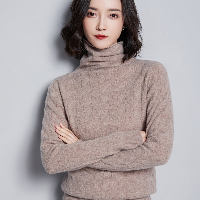 Chunky Neck Cable Knit Sweater for Women, Long Sleeve