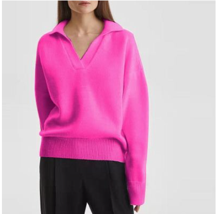 Women's Solid Color Knit Polo Neck Sweater
