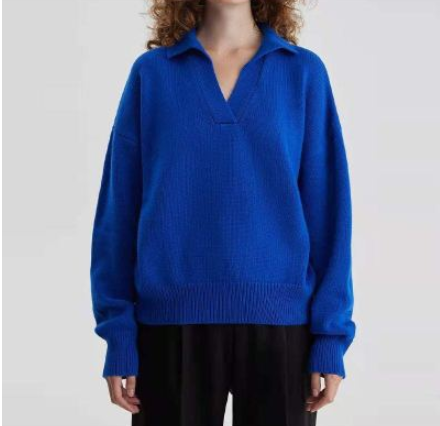 Women's Solid Color Knit Polo Neck Sweater