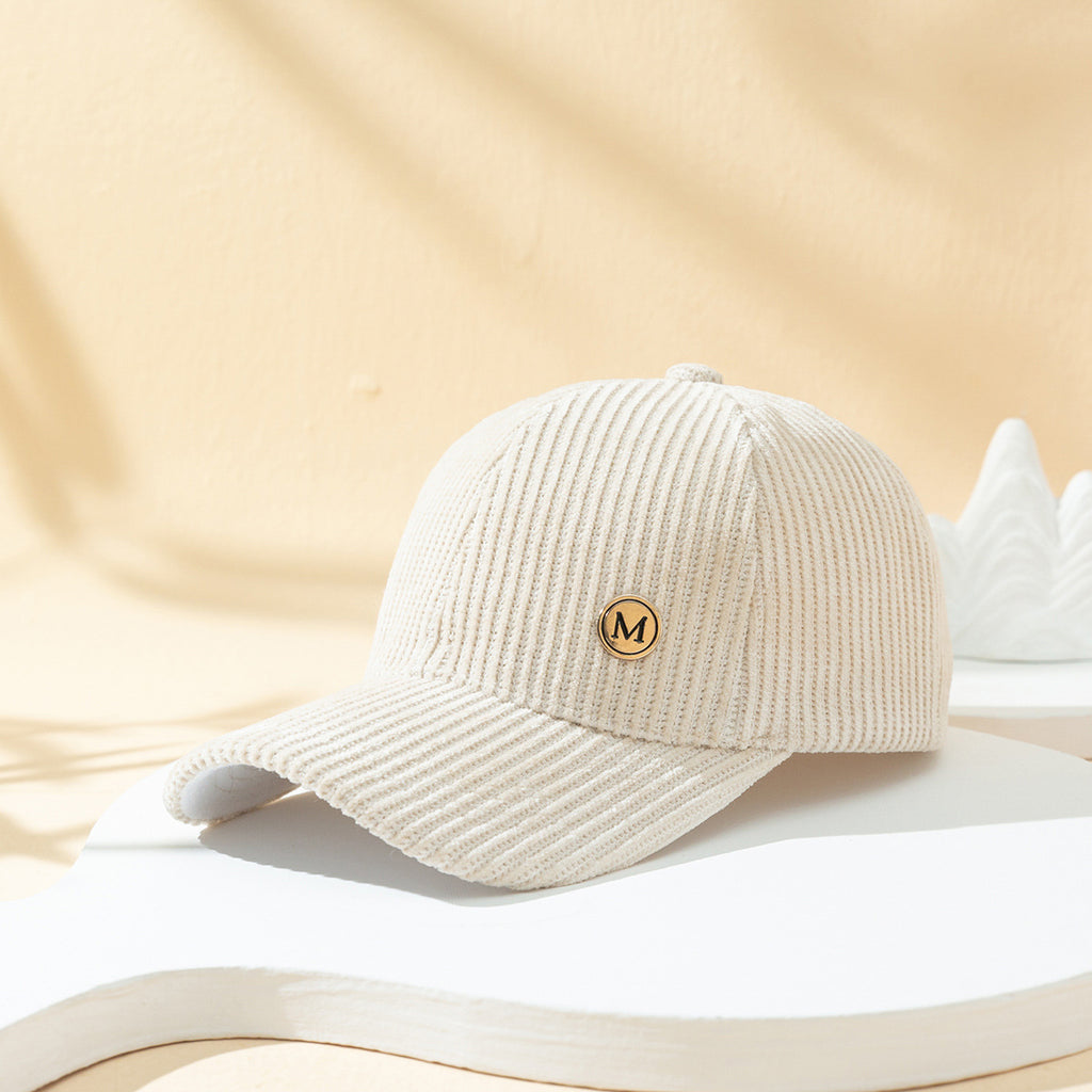 Warm Sunshade Corduroy Baseball Cap with Metal M