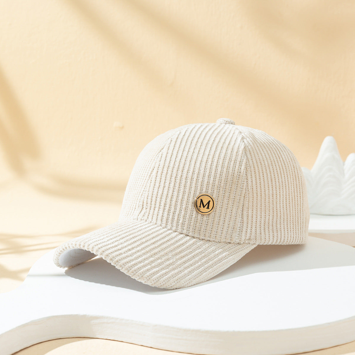 Warm Sunshade Corduroy Baseball Cap with Metal M