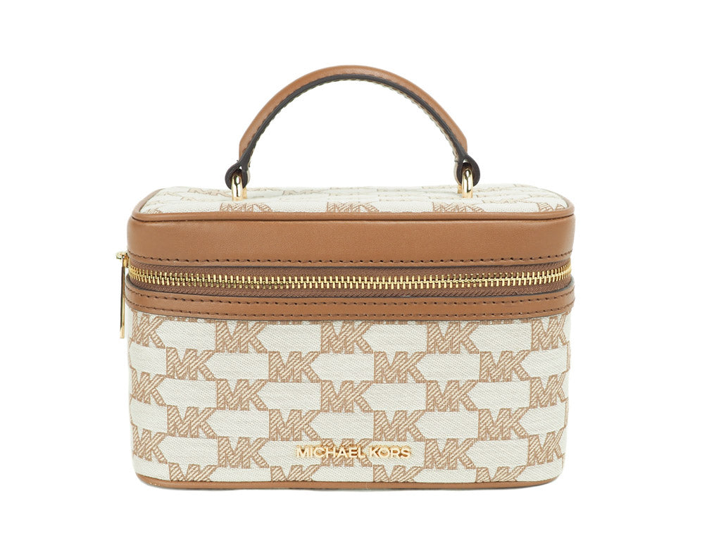 Michael Kors Jet Set Medium Luggage Jacquard Canvas Zip Trunk Crossbody Handbag