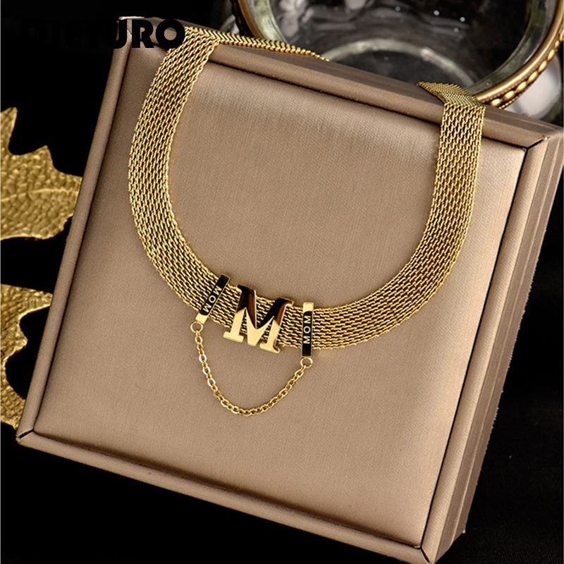 Women's Retro Geometric Stainless Steel M Necklace