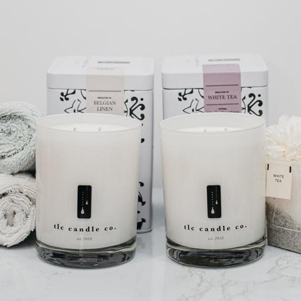 "Luxury Resort" Belgian Linen and White Tea Luxury 2-Wick Soy Candle Gift Set