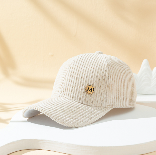 Warm Sunshade Corduroy Baseball Cap with Metal M