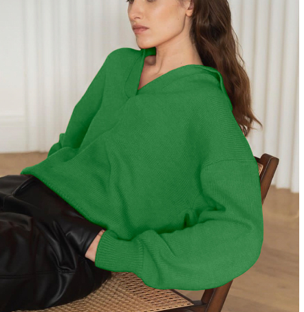 Women's Solid Color Knit Polo Neck Sweater