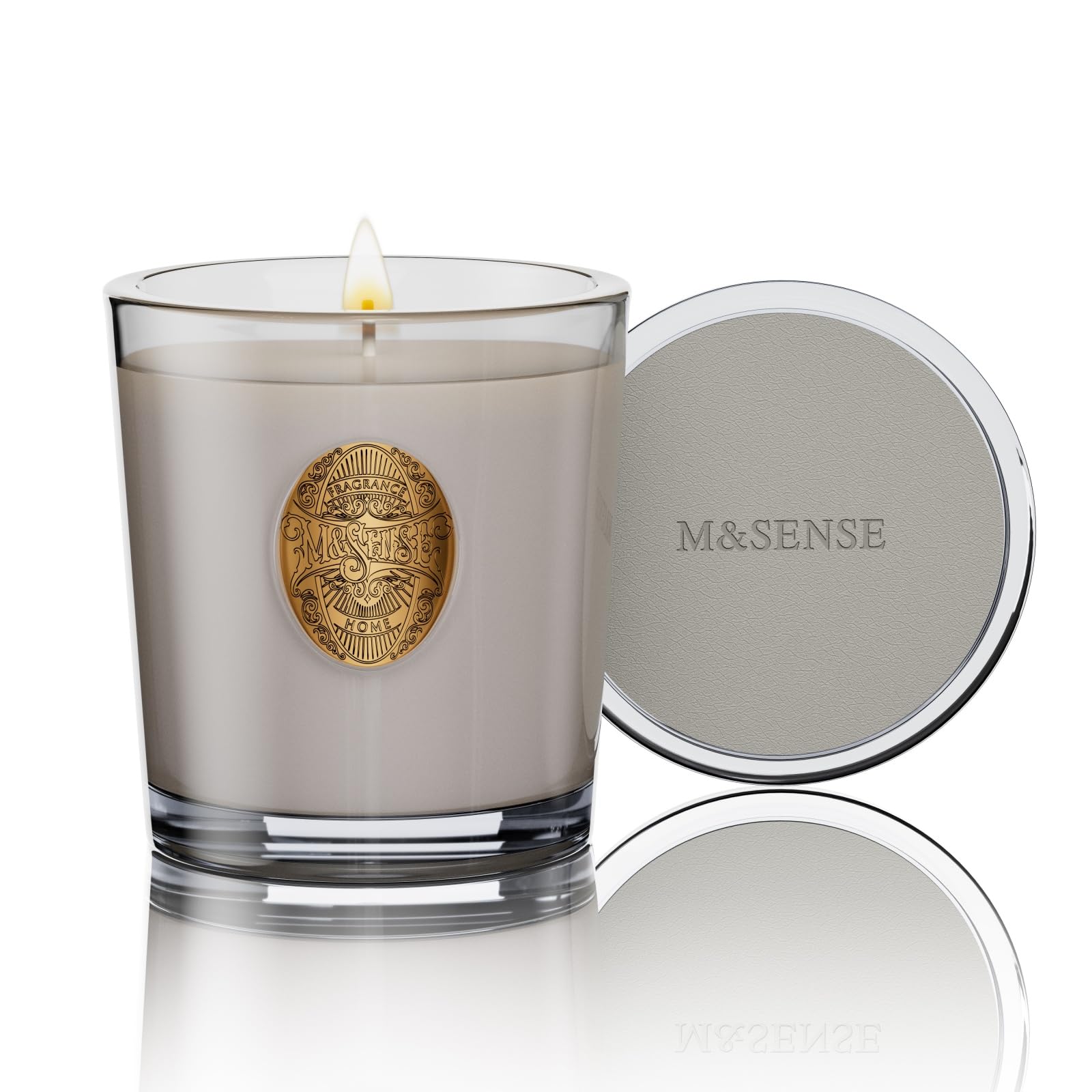 M&SENSE Natural Soy Wax Coconut Scented Aromatherapy Candle Gift for Women and Men - 9.2 oz | 50 Hours Burn Time Grey |Luxury Home Scented and Home Décor