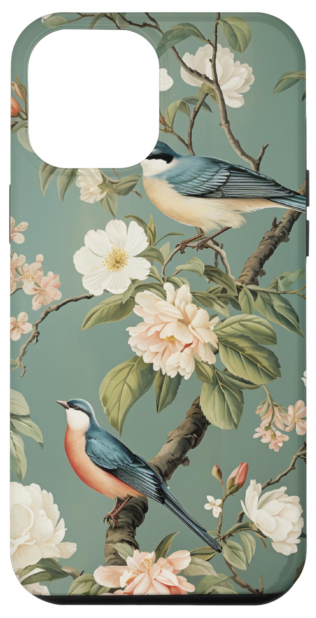 iPhone 12 Pro Max Chinoiserie birds in green Case