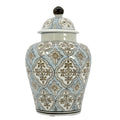 Galt International Light Blue & Brown Hand Painted Mosaic Ceramic Ginger Jar 12" with Lid Porcelain Chinoiserie Temple Jar Vase Kitchen Home Decor for Interior Design