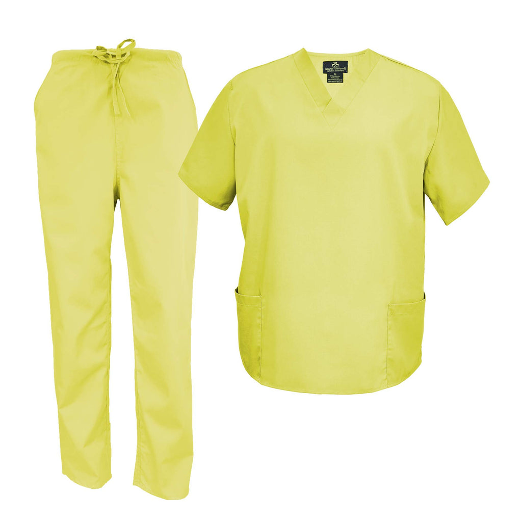 M&M Scrubs Mens Scrub Set Medical Scrub Tops and Pants (Large Yellow)