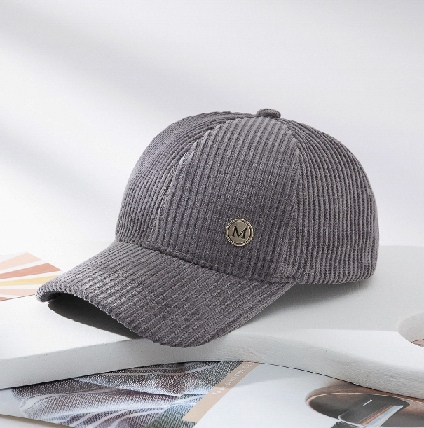 Warm Sunshade Corduroy Baseball Cap with Metal M