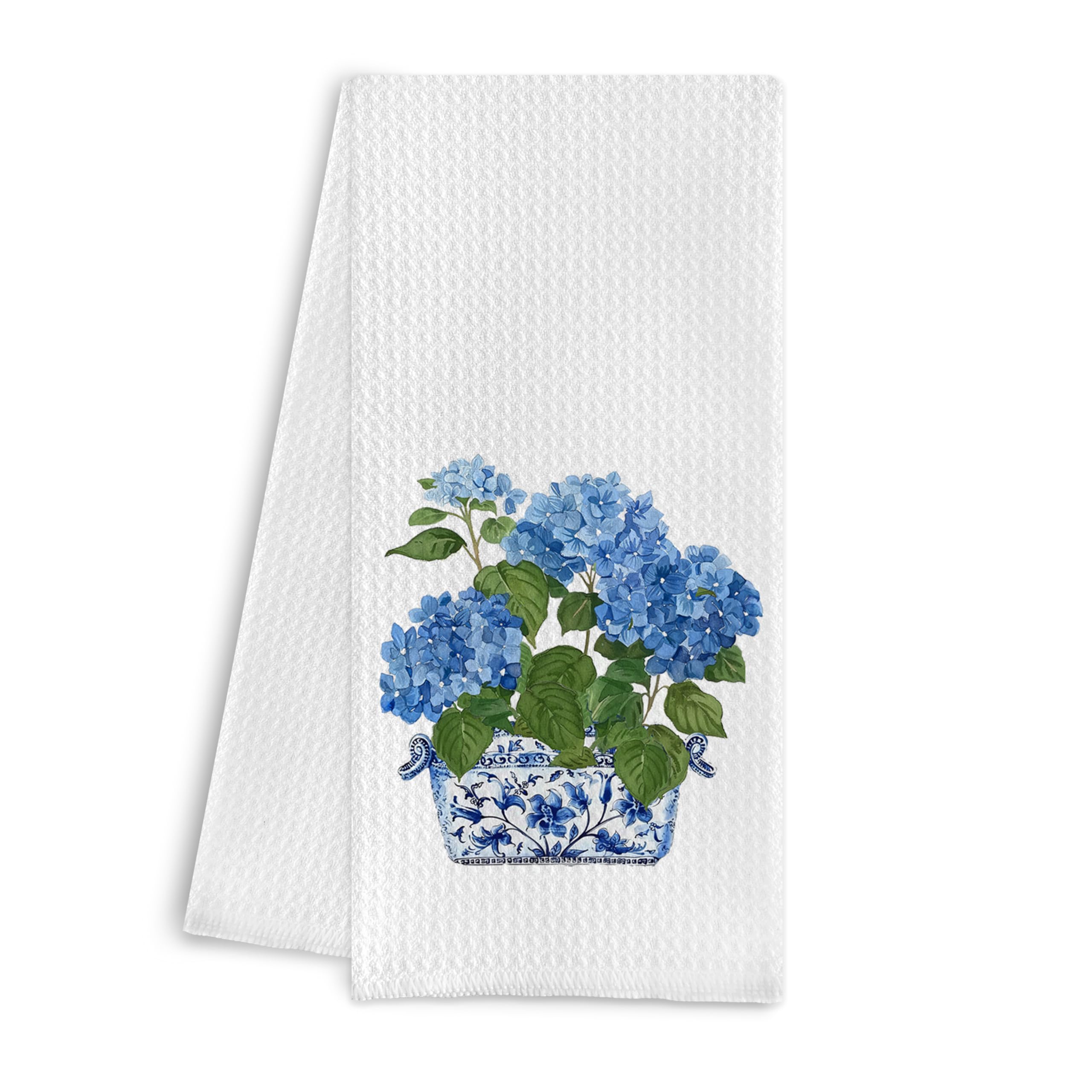 Qpenm Blue and White Chinoiserie Kitchen Towels 16x24 Inches - Chinoiserie Decor Blue Hydrangea Floral Dish Towels for Kitchen Blue and White Decorative Hand Towels for Bathroom Kitchen