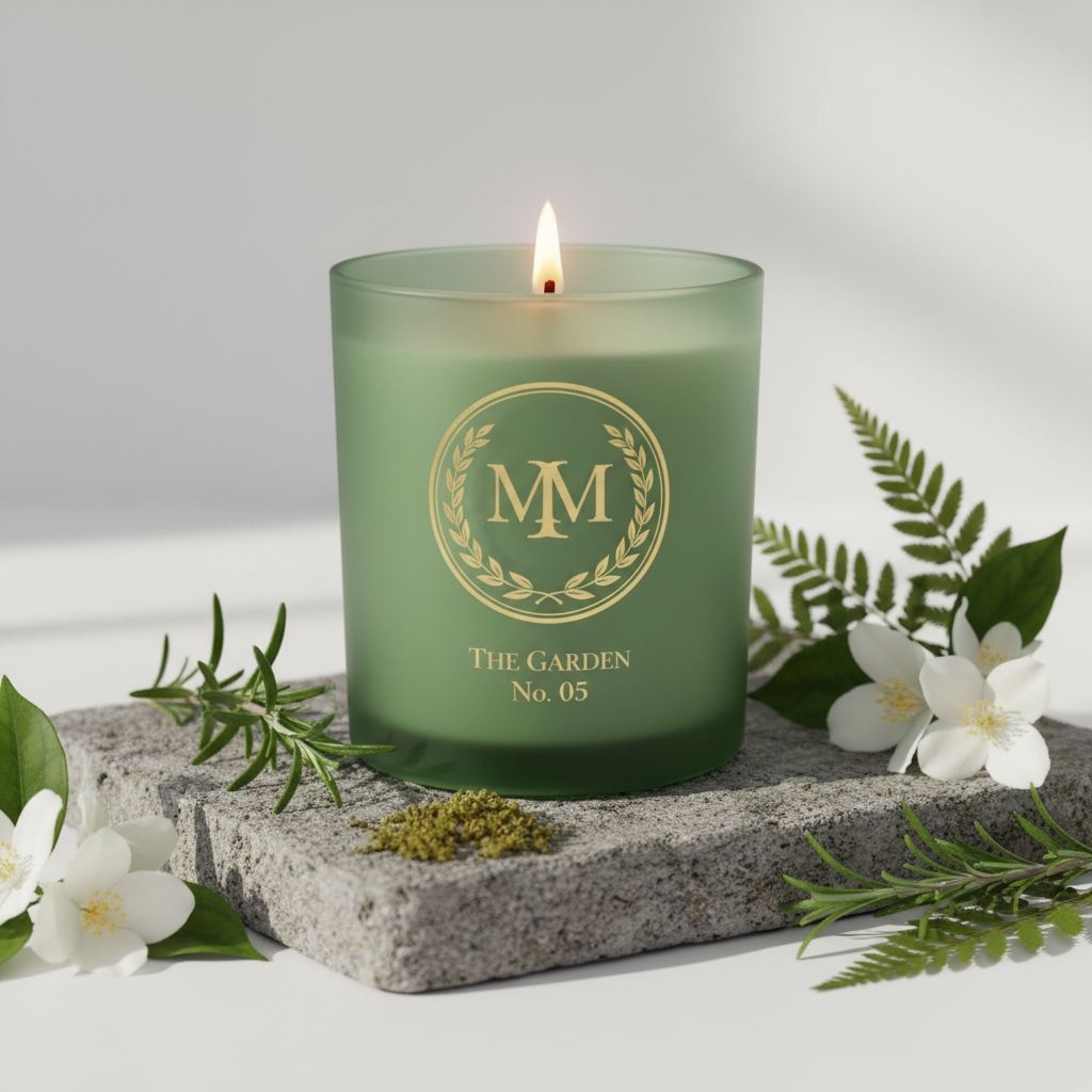 MM House Candle No. 05 – The Garden, Sage Glass with Gold Crest