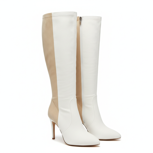 Faux Suede Boots in White and Cream