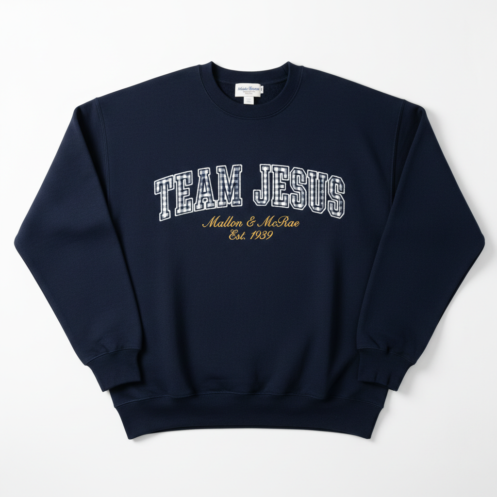 TEAM JESUS Greek Sorority Letters – Navy Gingham with MM Est. 1929 Embroidery