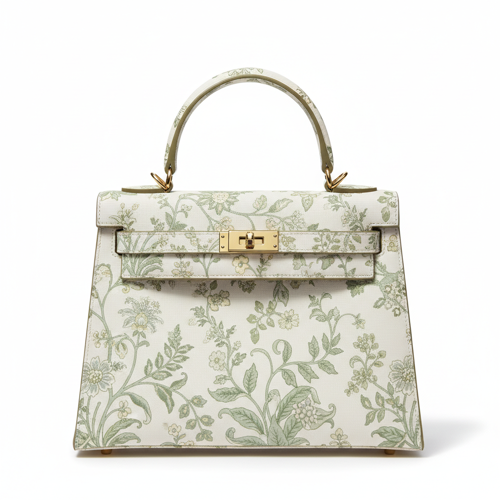 Garden Top Handle Tote – Faux Kelly Style in Cream and Sage