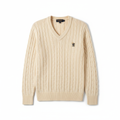 V-Neck Cable Sweater – Logo Embroidery