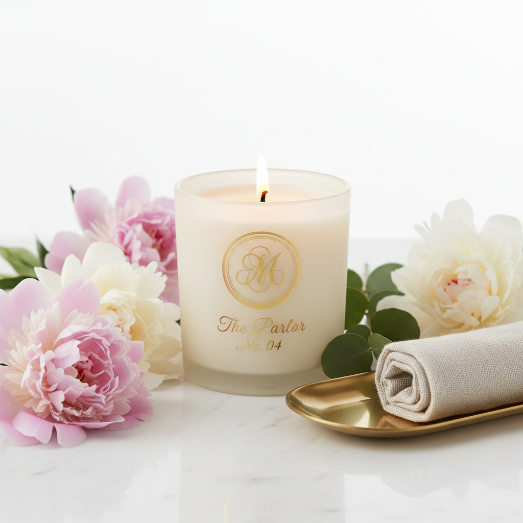 MM House Candle No. 04 – The Parlor, Cream Glass with Gold Crest