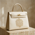 MM Garden Bag in ivory leather with gold crest embroidery